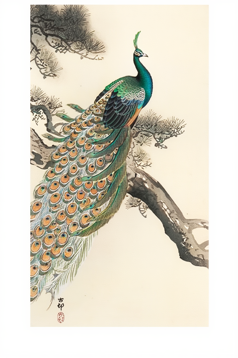 Peacock – Ohara Koson Poster | Japanese Nature Art Print