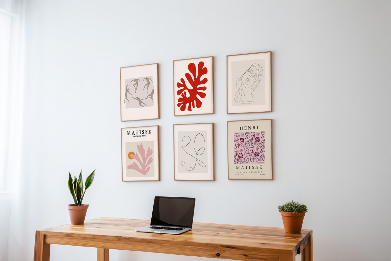 Matisse-Inspired Wall Art Set — 6 Minimalist Prints in Beige and Muted Colour Palette for Home Decor