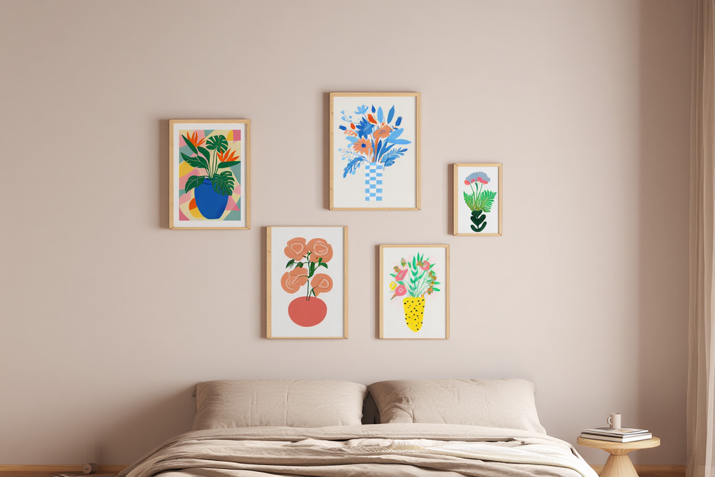 5 Geometric Vase & Wildflower Prints – Modern Minimalist Wall Art for Living Room, Kitchen & Office Decor