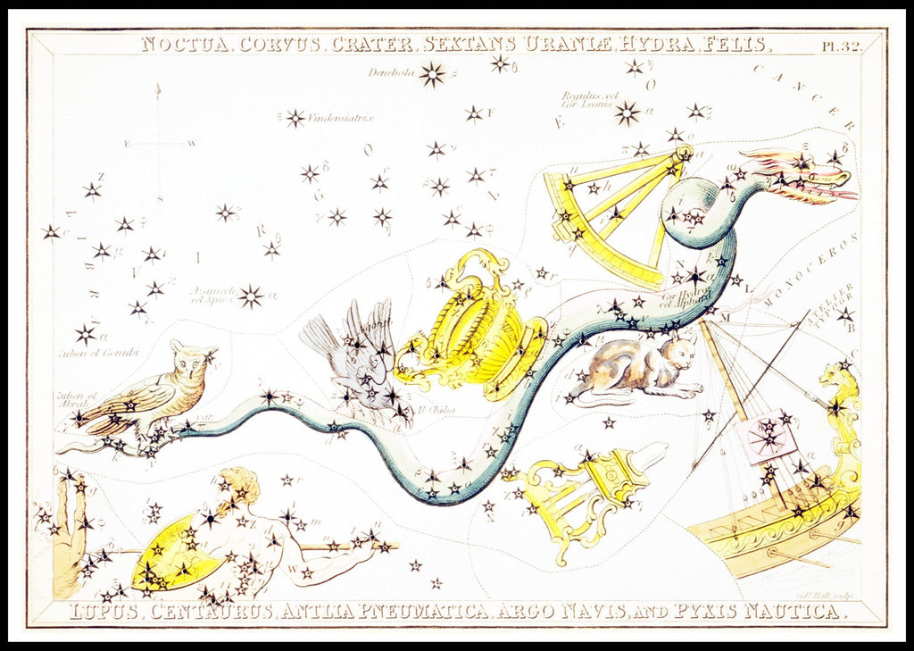 Noctua, Corvus, Crater, Sextans Uraniæ, Hydra, Felis, Lupus, Centaurus, Antlia Pneumatica, Argo Navis, and Pyxis Nautica - Hakyarts
