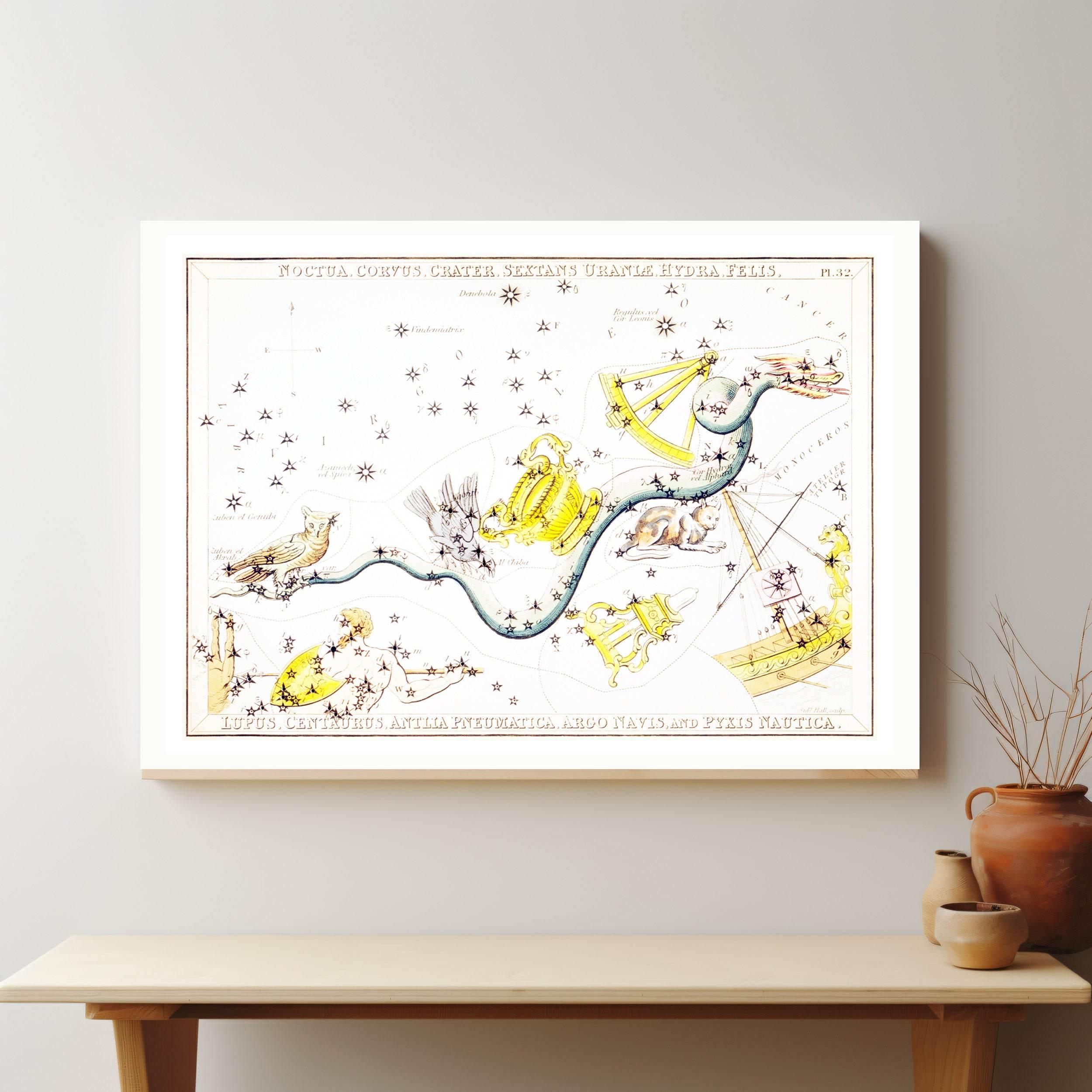 Noctua, Corvus, Crater, Sextans Uraniæ, Hydra, Felis, Lupus, Centaurus, Antlia Pneumatica, Argo Navis, and Pyxis Nautica - Hakyarts