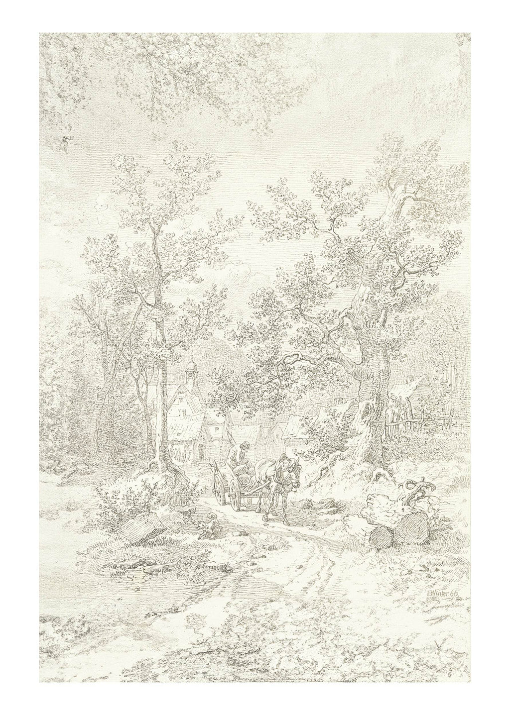 Forest Interior with Farmer on Cart - Hakyarts