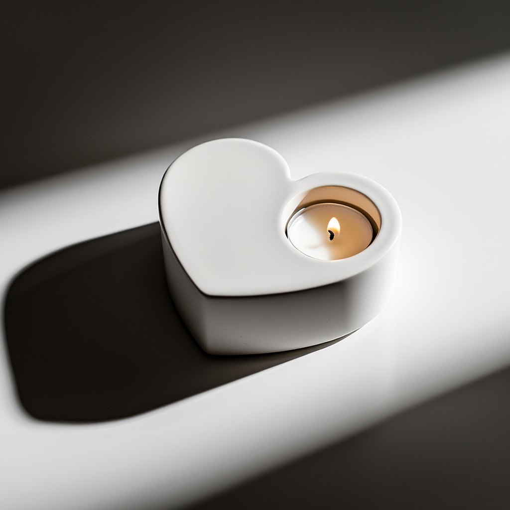 Minimalist Heart Shaped Plaster Candle Holder – White Cream Handmade Home Decor