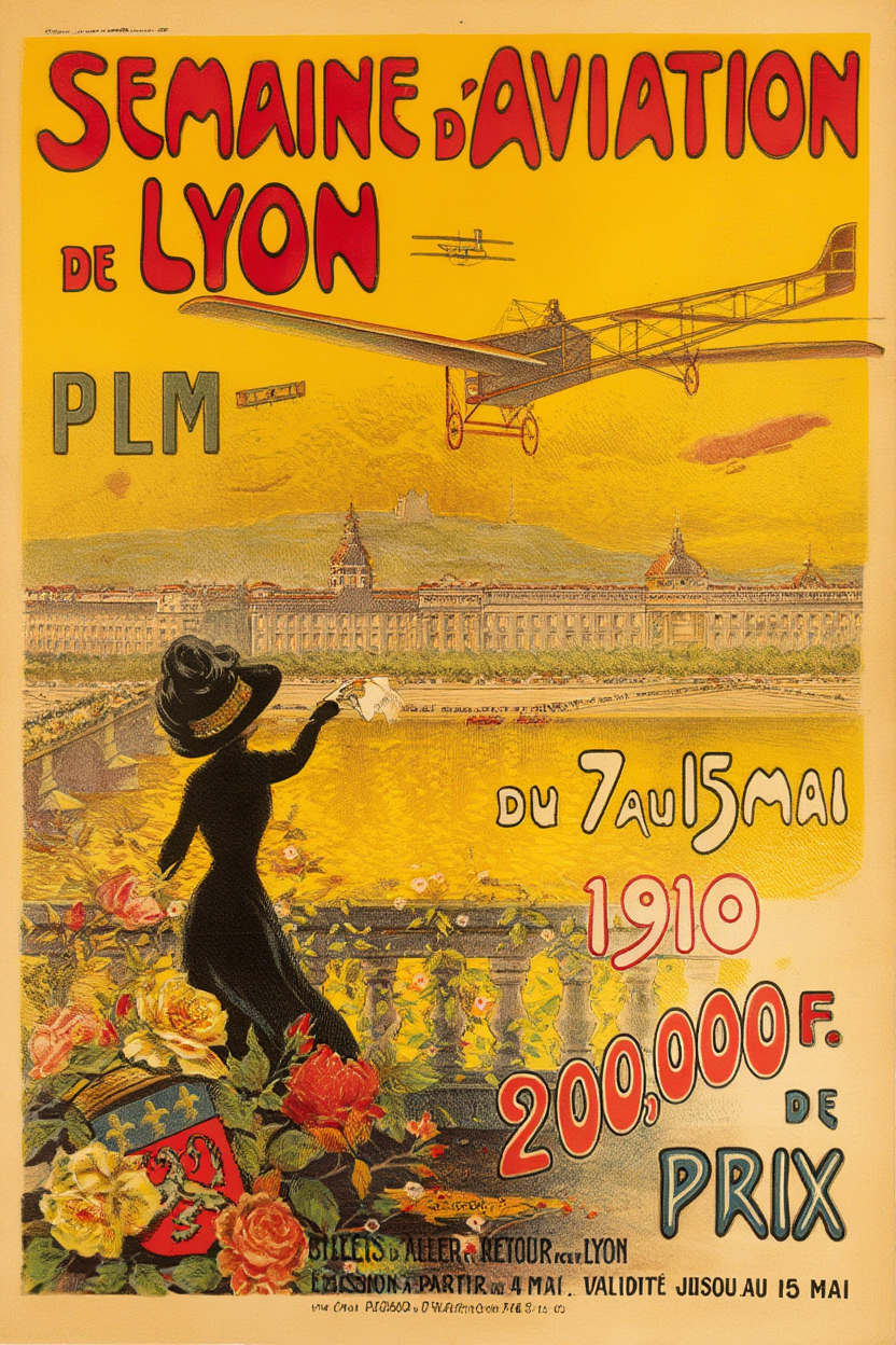 Semaine d’Aviation de Lyon (1910) by Charles Ticho – Vintage Aviation Poster Art Print - Hakyarts