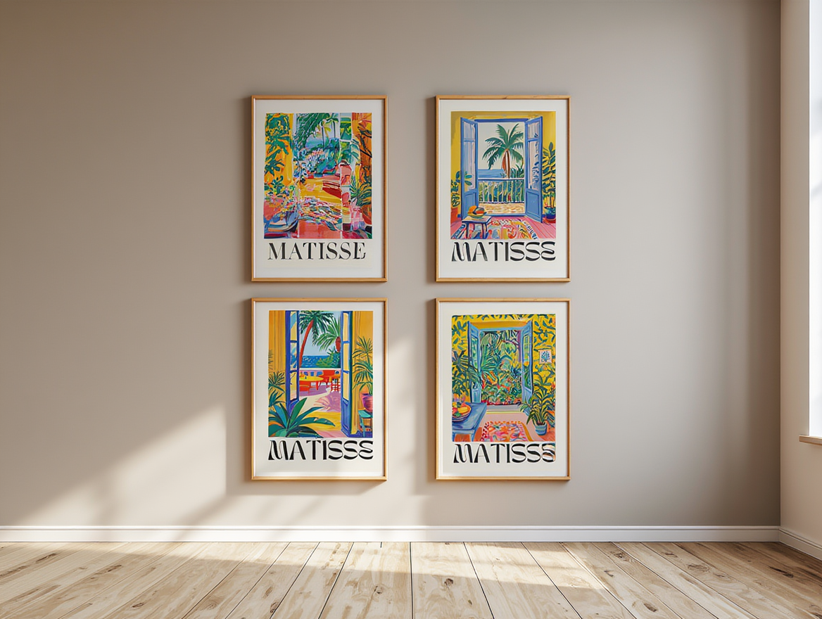 Matisse Tropical Interior Art Print  – 4 Colorful Modern Prints | Gallery Wall Décor for Living Room, Bedroom & Office