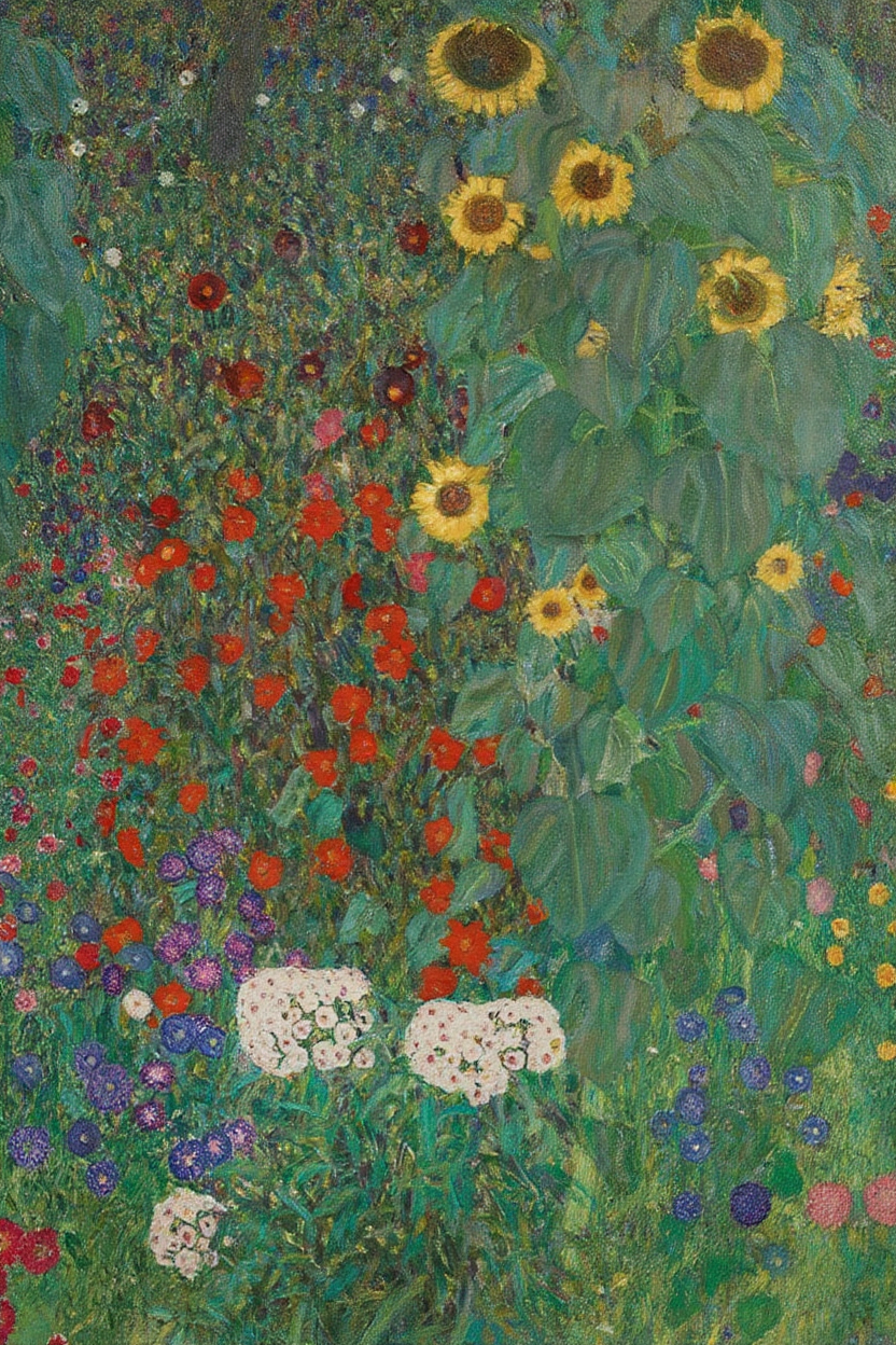 Farm Garden with Sunflowers by Gustav Klimt – Art Nouveau Landscape Art Print