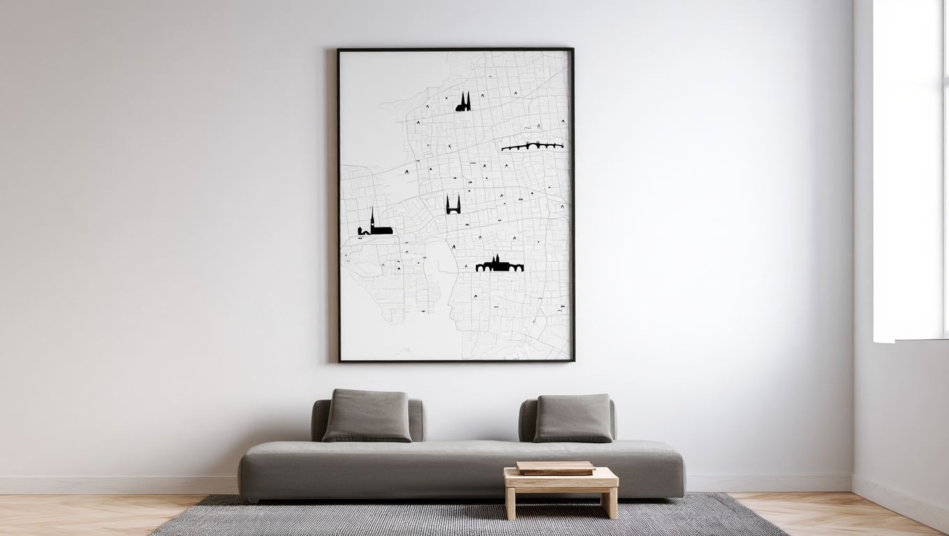 Prague City Map Poster – Minimalist Black & White Urban Wall Art Print