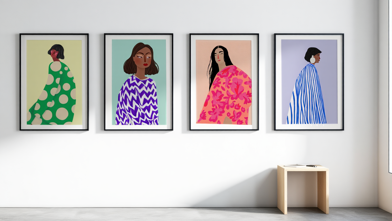 4 Geometric Retro Women Prints – Colorful Modern Wall Art