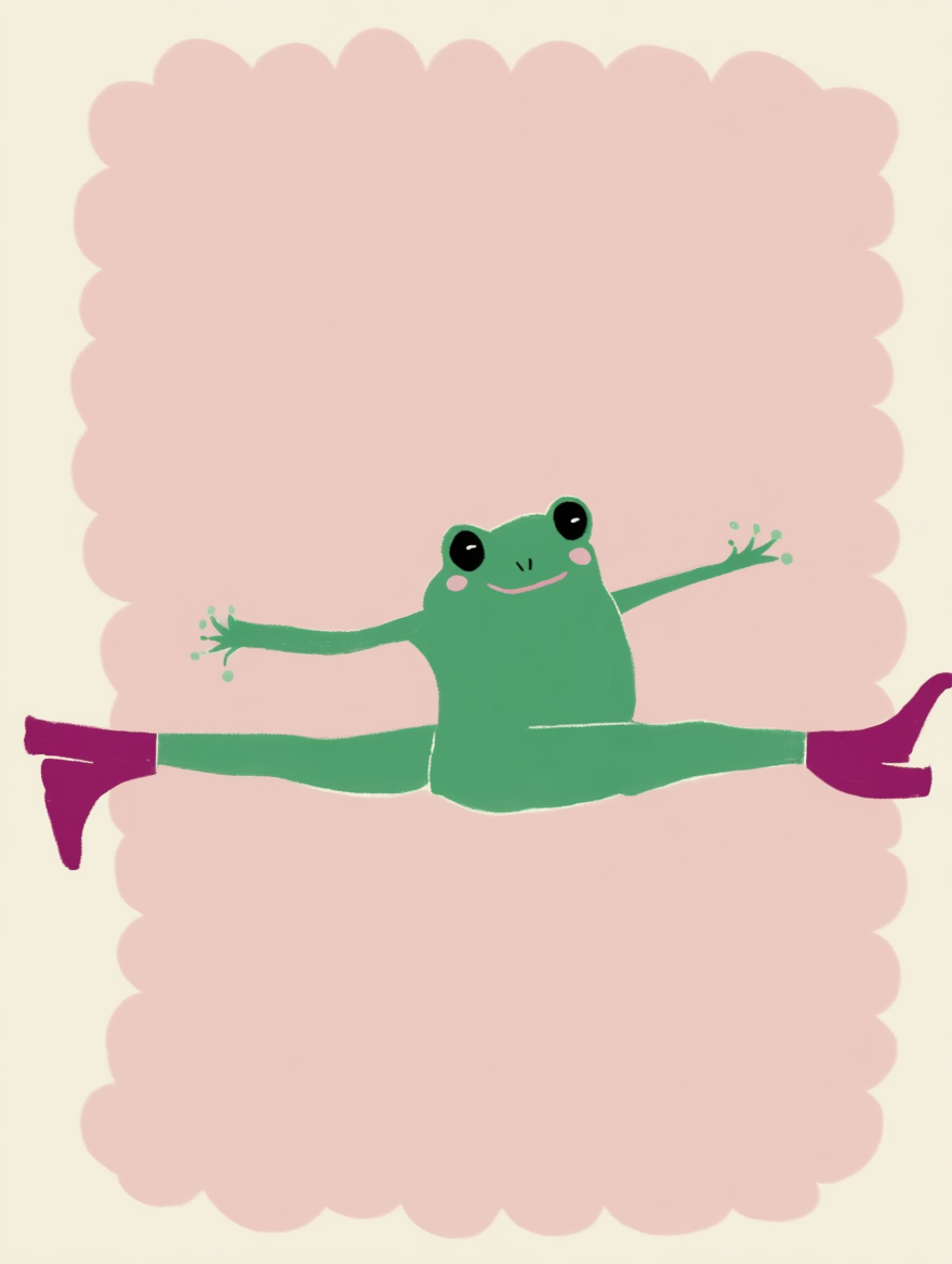 Frog Split Legs Pink Boots Art Print – Whimsical Animal Illustration