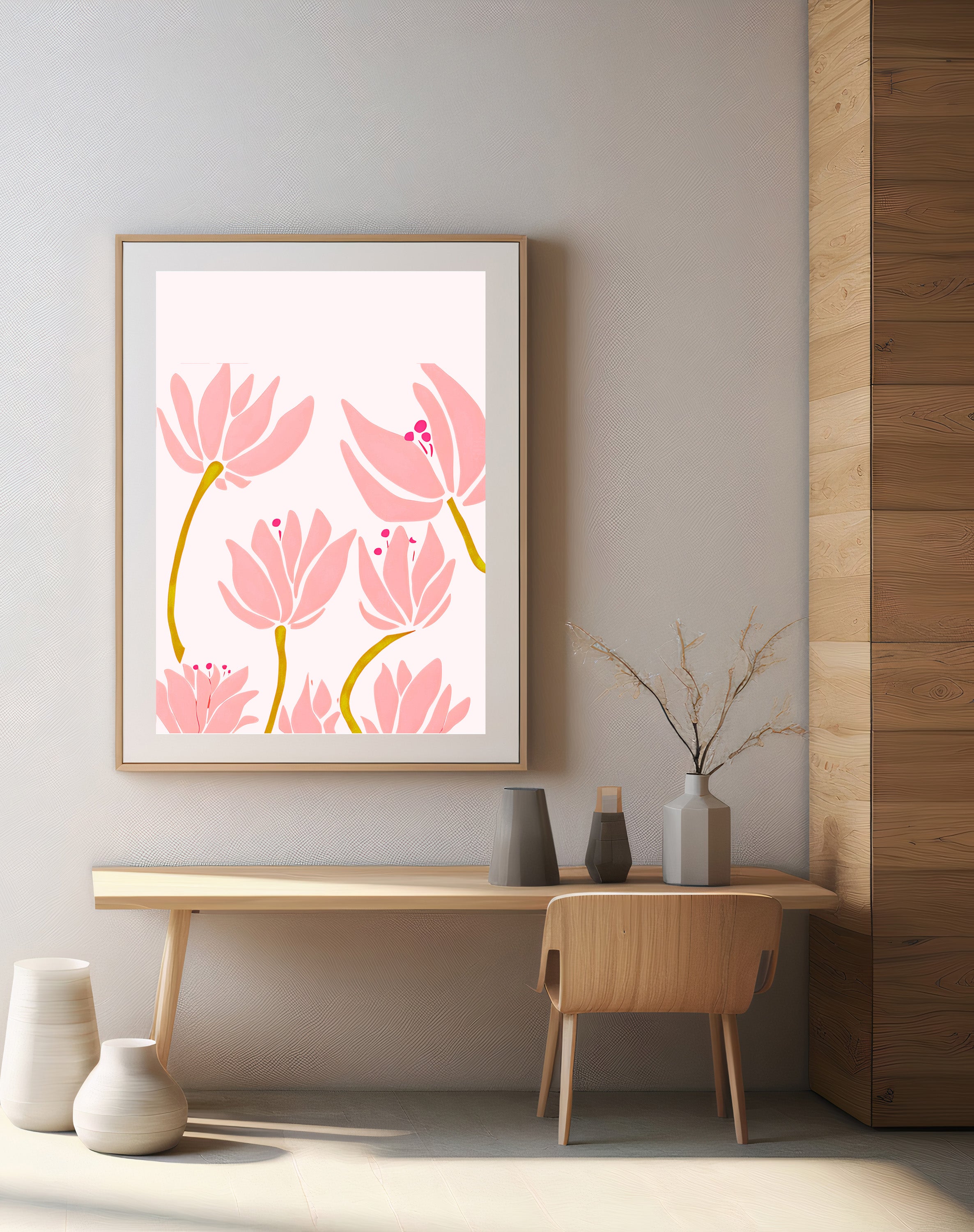 Minimalist Pink Tulips Art Print – Elegant Floral Wall Decor