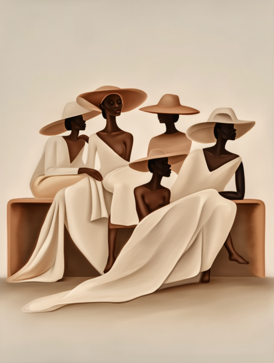 Elegant Together – Black Women Sitting Print
