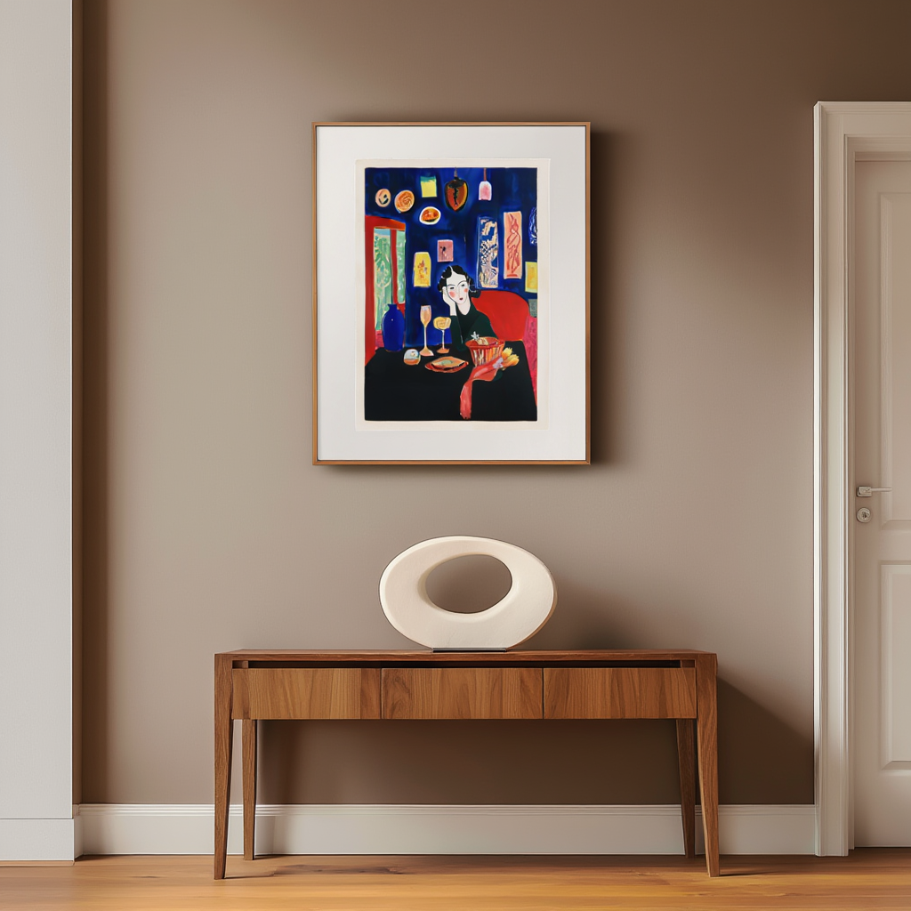 Blue Interior Woman – Minimalist Abstract Portrait