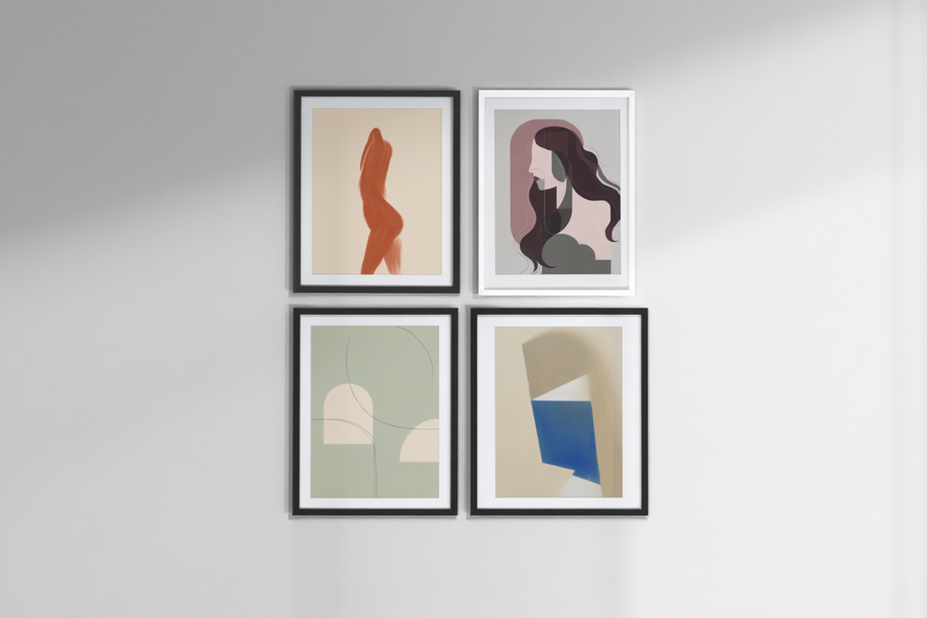 4 Geometric Abstract Portrait Prints – Dusty Pink & Gray Modern Wall Art for Living Room, Bedroom & Studio Decor