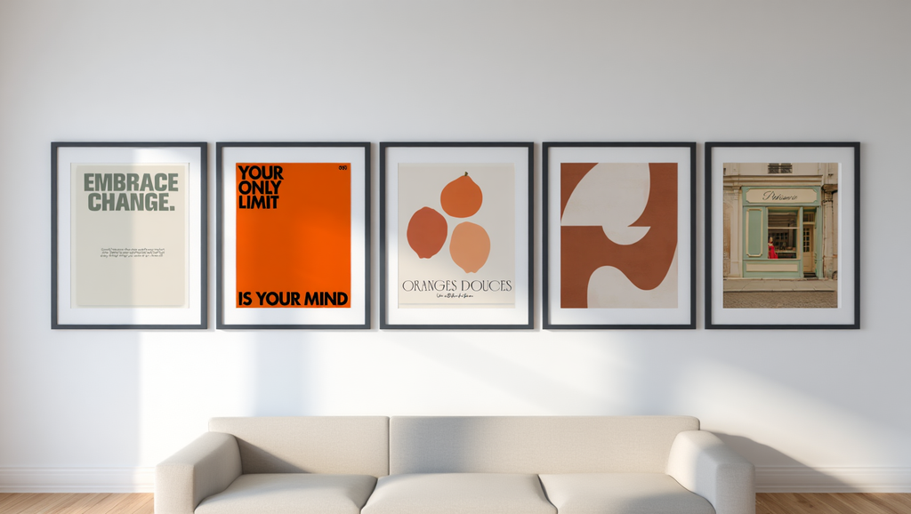 Geometric Abstract in Orange Tones – 5 Modern Wall Art Prints