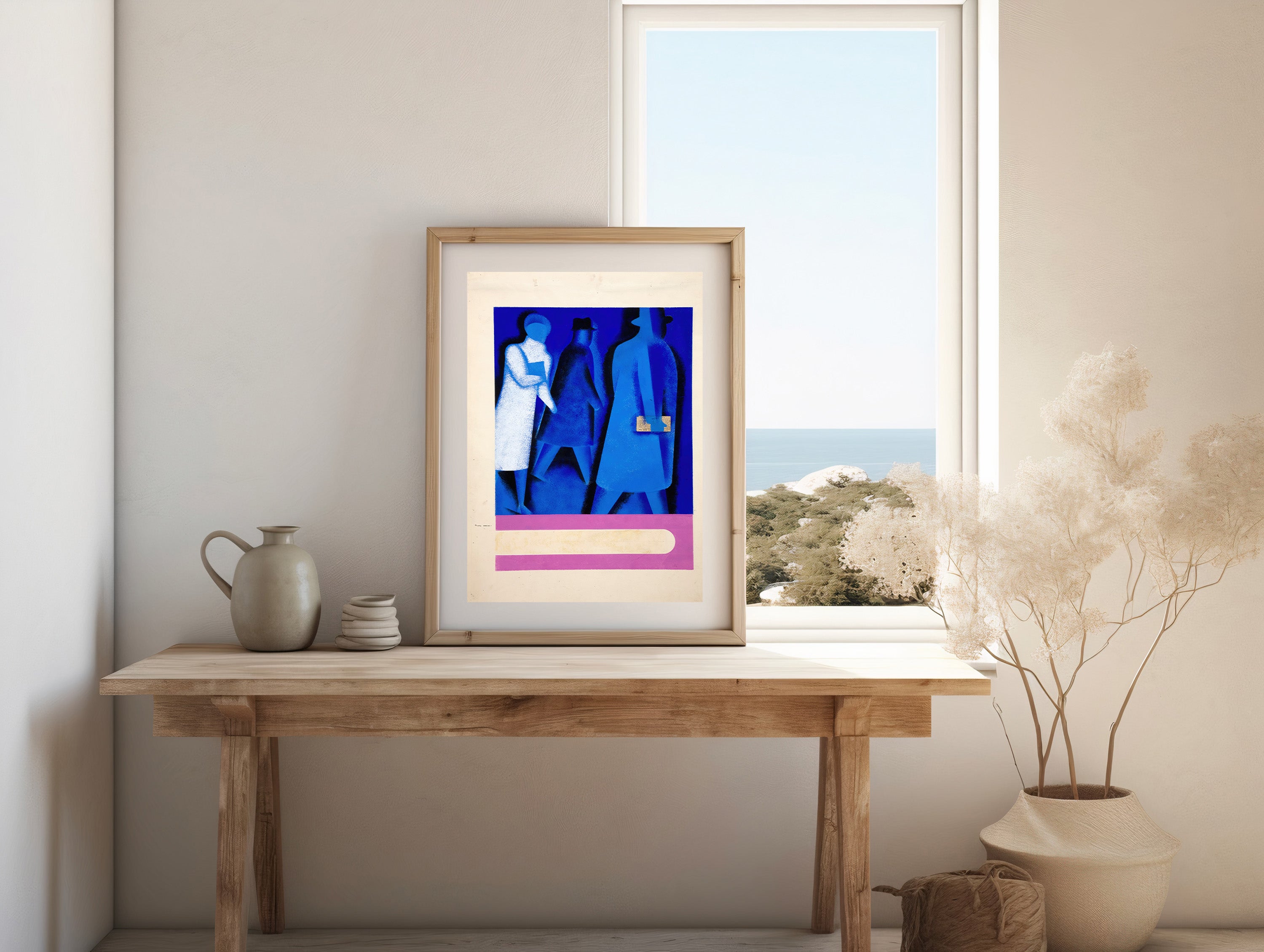 Blue Ballet Twin Figures – Graceful Dancer Art Print in Soft Blue Tones