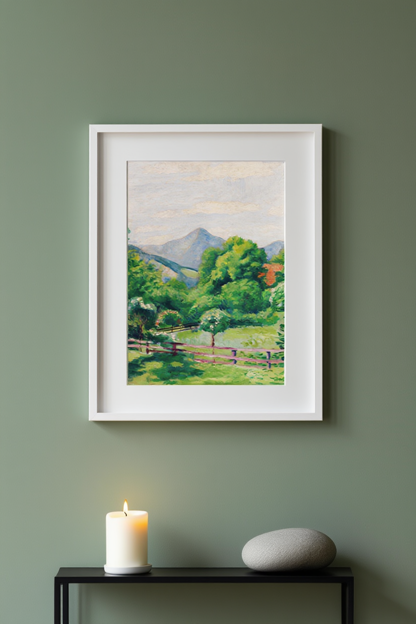 August Macke - Garden in Tegernsee with House and Mountain