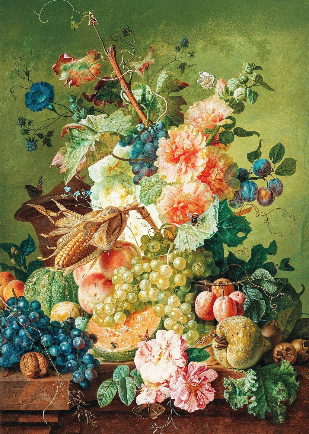 Flowers, Fruit And A Corn On The Cob On A Table Ledge - Hakyarts