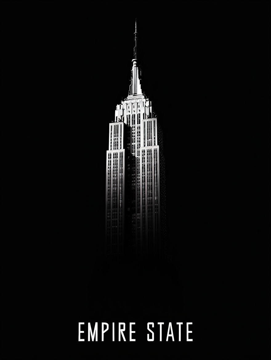 Set of 2 Modern Black & White Wall Art Prints – Virtual Vision VR Artwork & Empire State Building Poster
