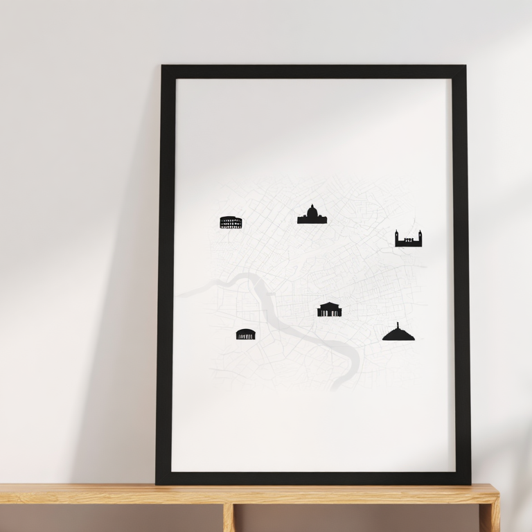 Rome City Map Poster – Black and White Minimalist Wall Art Print