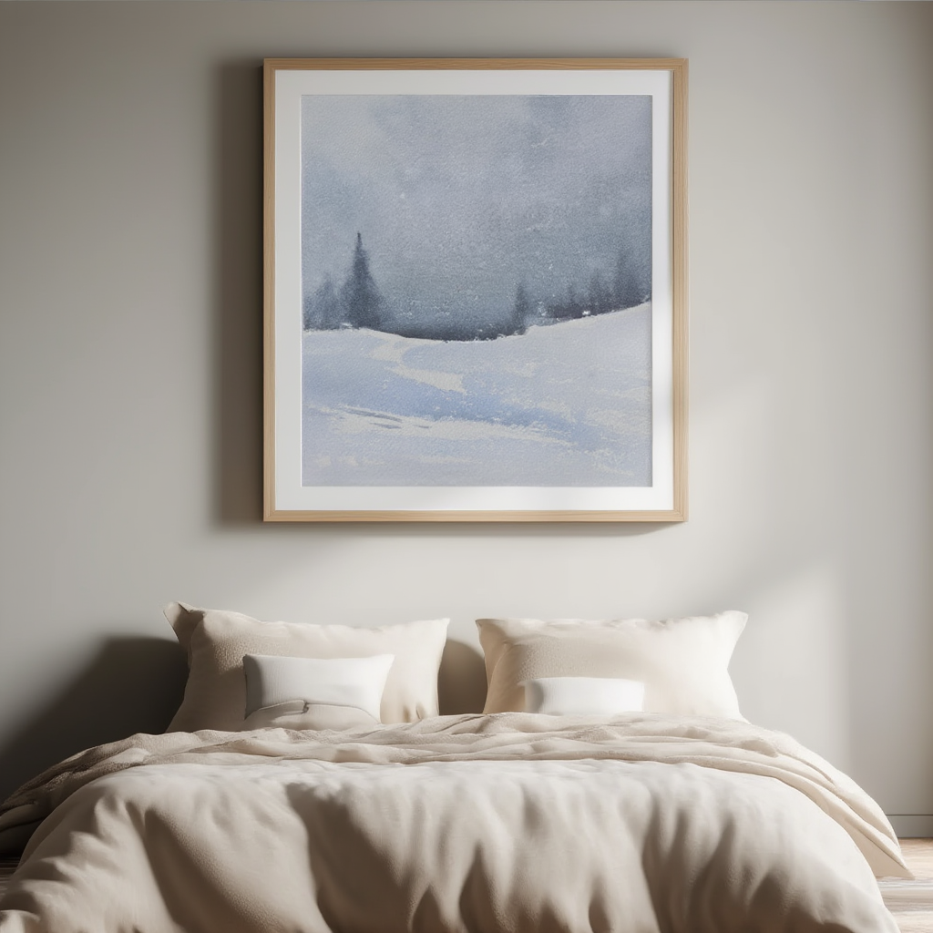 Watercolor Blue Winter Landscape Poster
