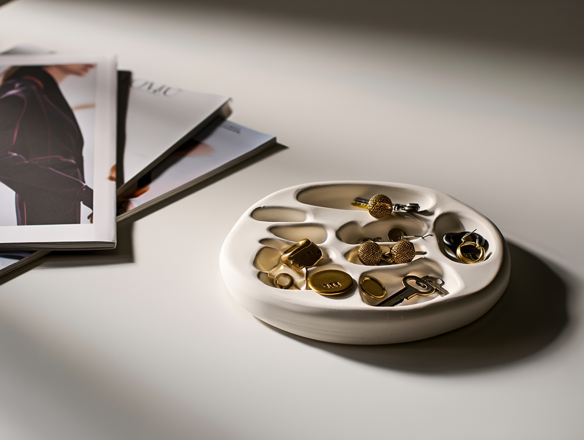 Minimalist Plaster Jewelry Tray Holder – White Cream  Home Decor