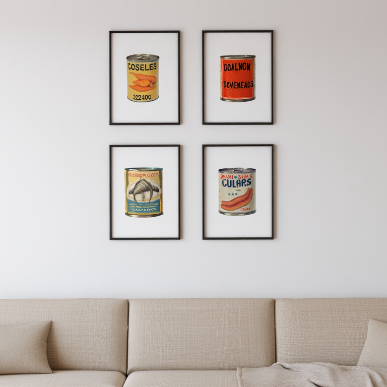 4 Retro Canned Food Prints – Vintage Kitchen Wall Art Collection