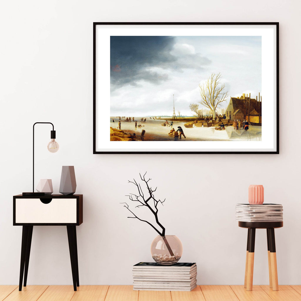 Winter Landscape With A Boy On Skates Pushing A Sled - Hakyarts