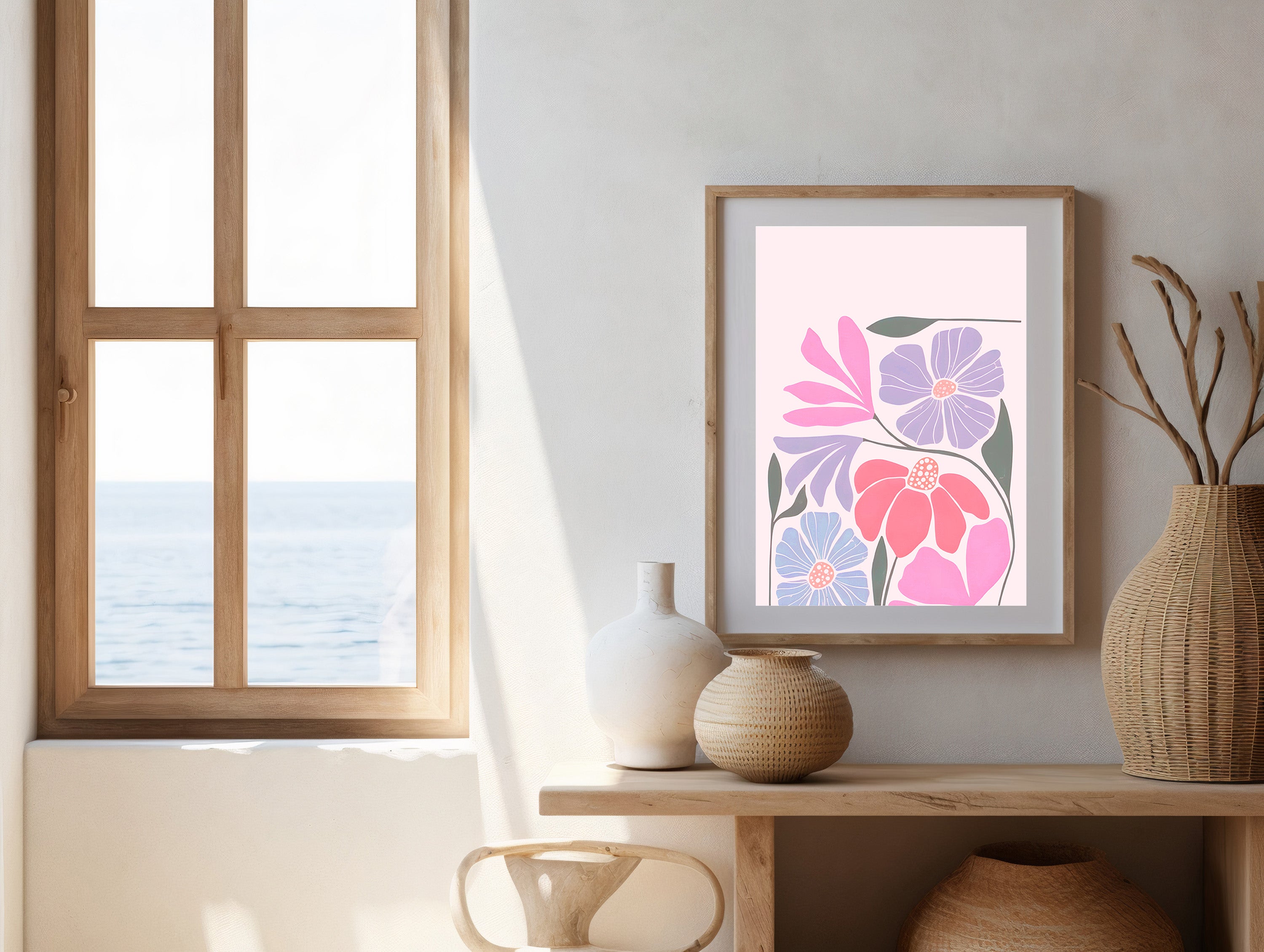 Pink Monstera Leaf Tropical Wall Art