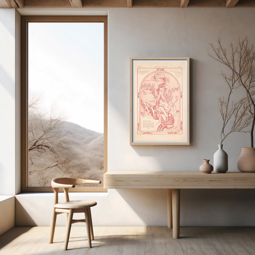 Soft Blush Red Sketch on Paper – Minimalist Line Drawing Art Print