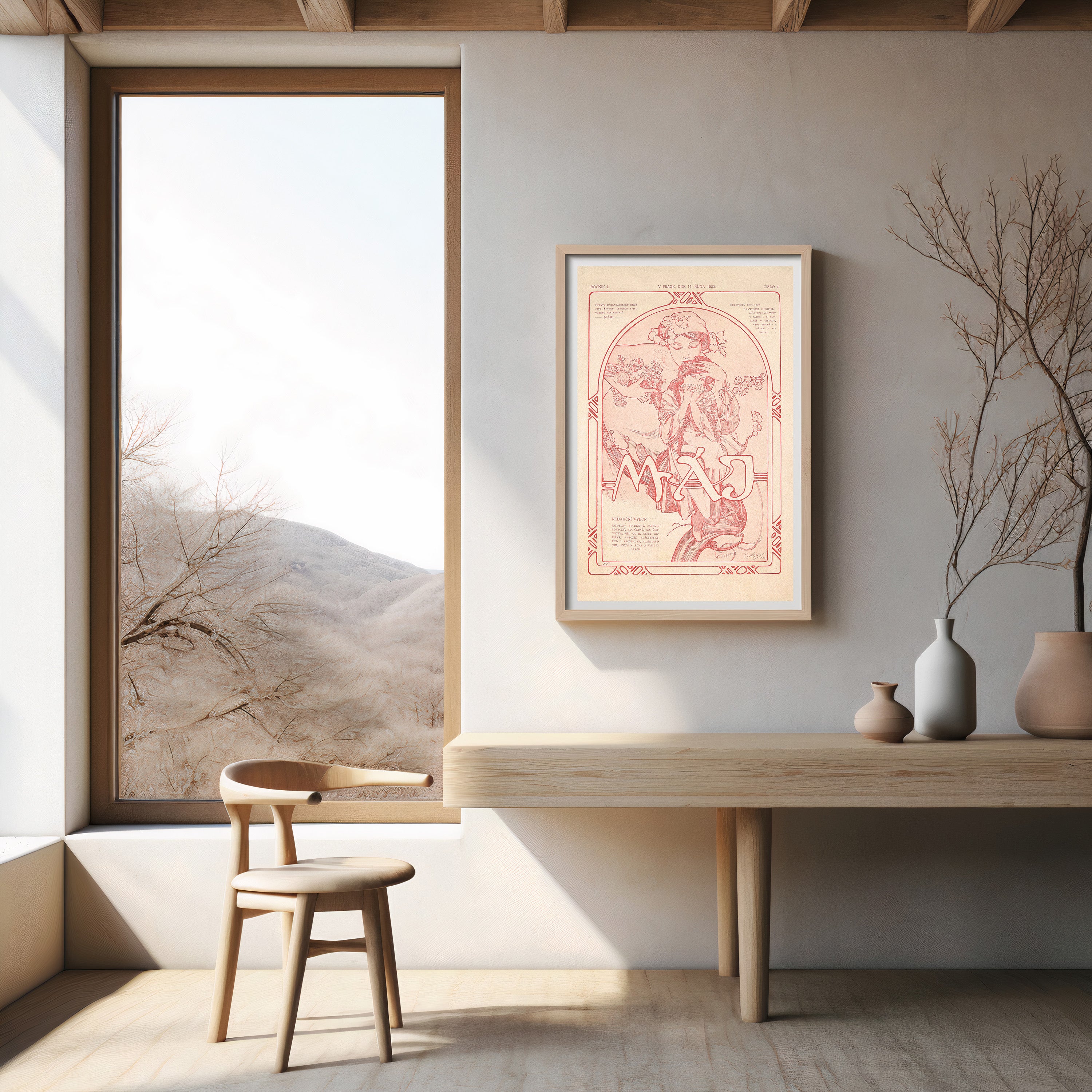 Soft Blush Red Sketch on Paper – Minimalist Line Drawing Art Print