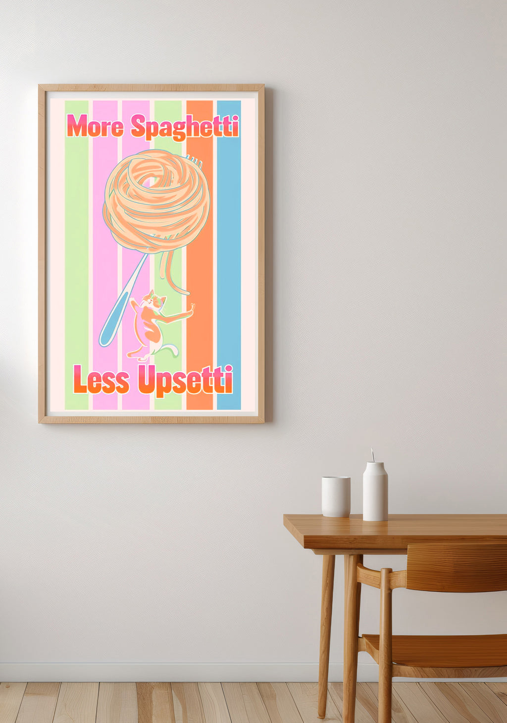 More Spaghetti Less Upsetti Poster – Fun Kitchen Wall Art for Pasta Lovers