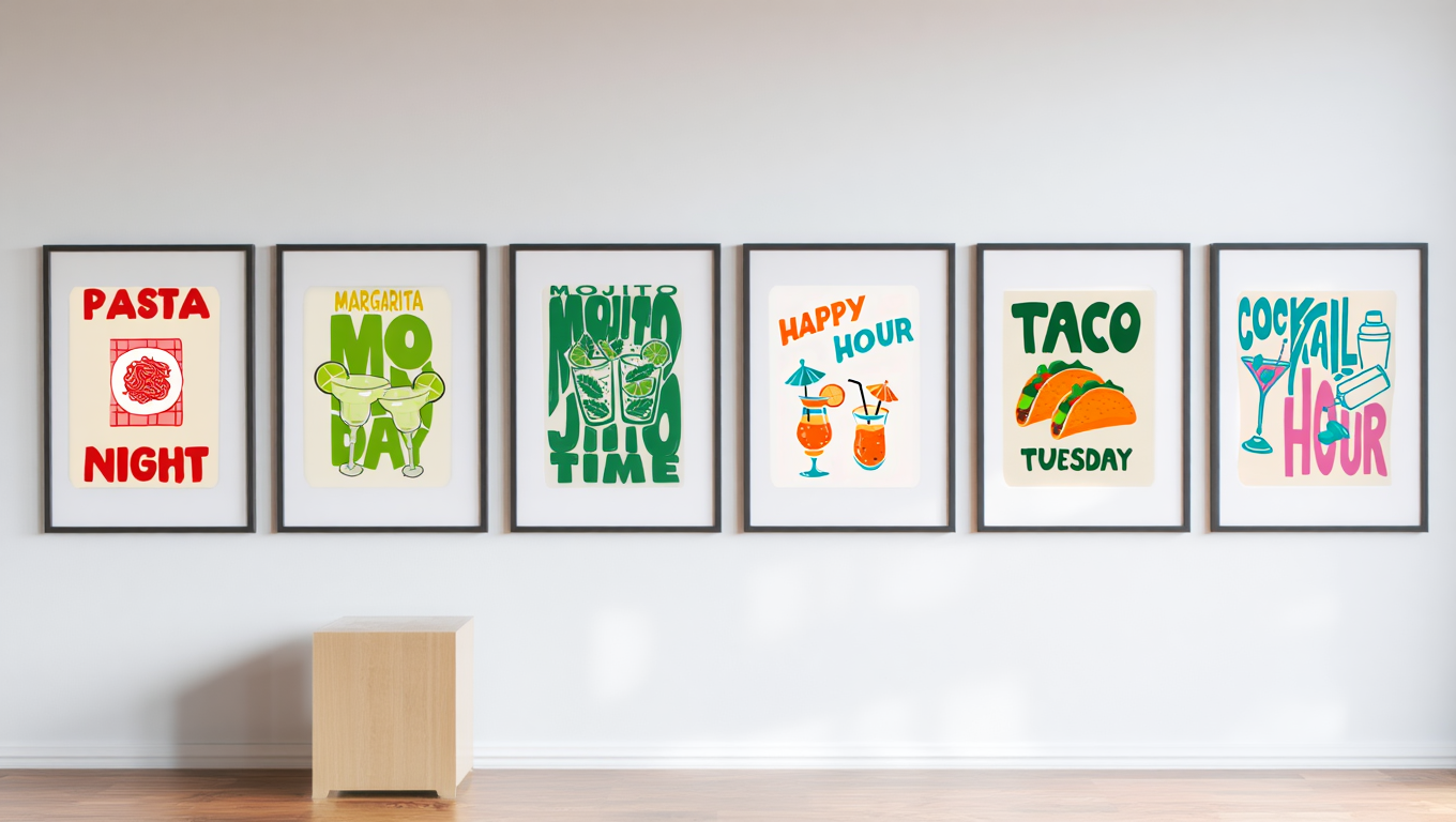 6 Fun Pasta, Wine & Dine, and Cocktail Prints – Kitchen & Dining Wall Art