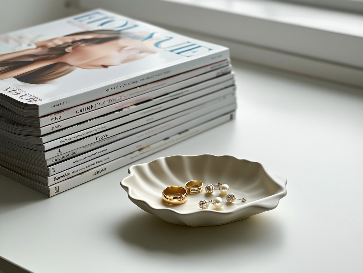 Minimalist Scallop Plaster Jewelry Tray – White Cream  Home Decor