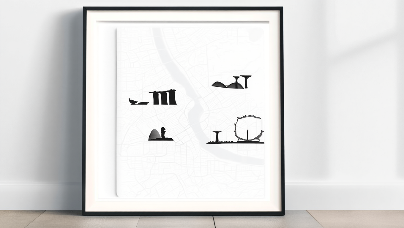 Singapore City Map Poster – Black and White Minimalist Wall Art Print