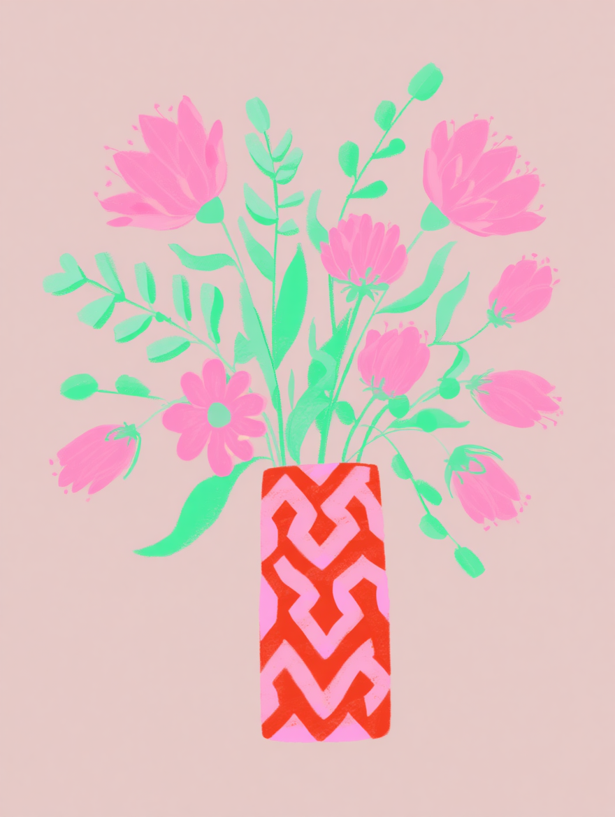 5 Geometric Vase & Wildflower Prints – Modern Minimalist Wall Art for Living Room, Kitchen & Office Decor