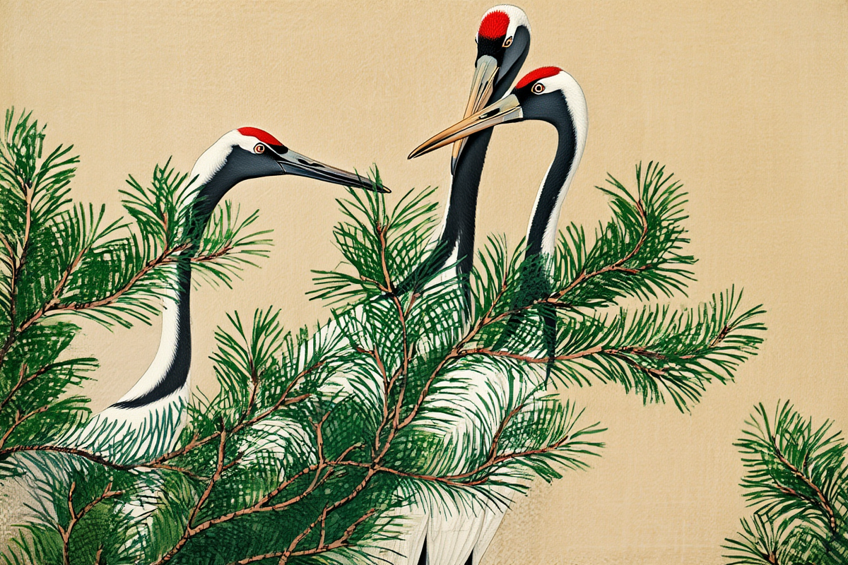 Canvas Print Cranes from Momoyogusa by Kamisaka Sekka – Japanese Bird Art