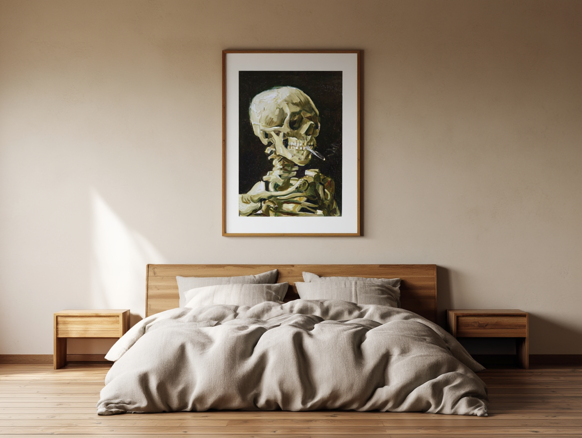 Vincent Van Gogh “Head of a Skeleton with a Burning Cigarette” Poster – Iconic Surreal Art Print