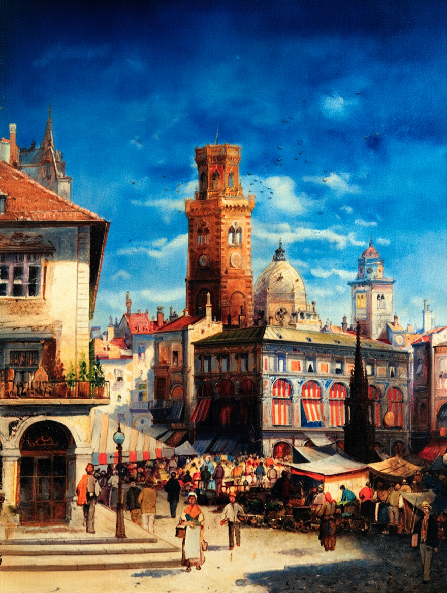 Marktplatz i Bologna