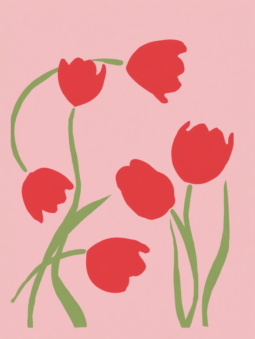 Set of 3 Wall Art Prints – Red Tulips, Flower Market & Modern Coneflower Botanical Collection