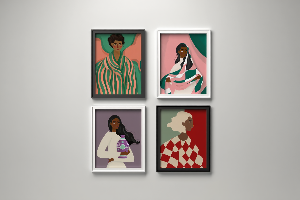 4 Modern Portrait Prints – Colorful Black Woman Art Collection for Gallery, Living Room & Bedroom Decor