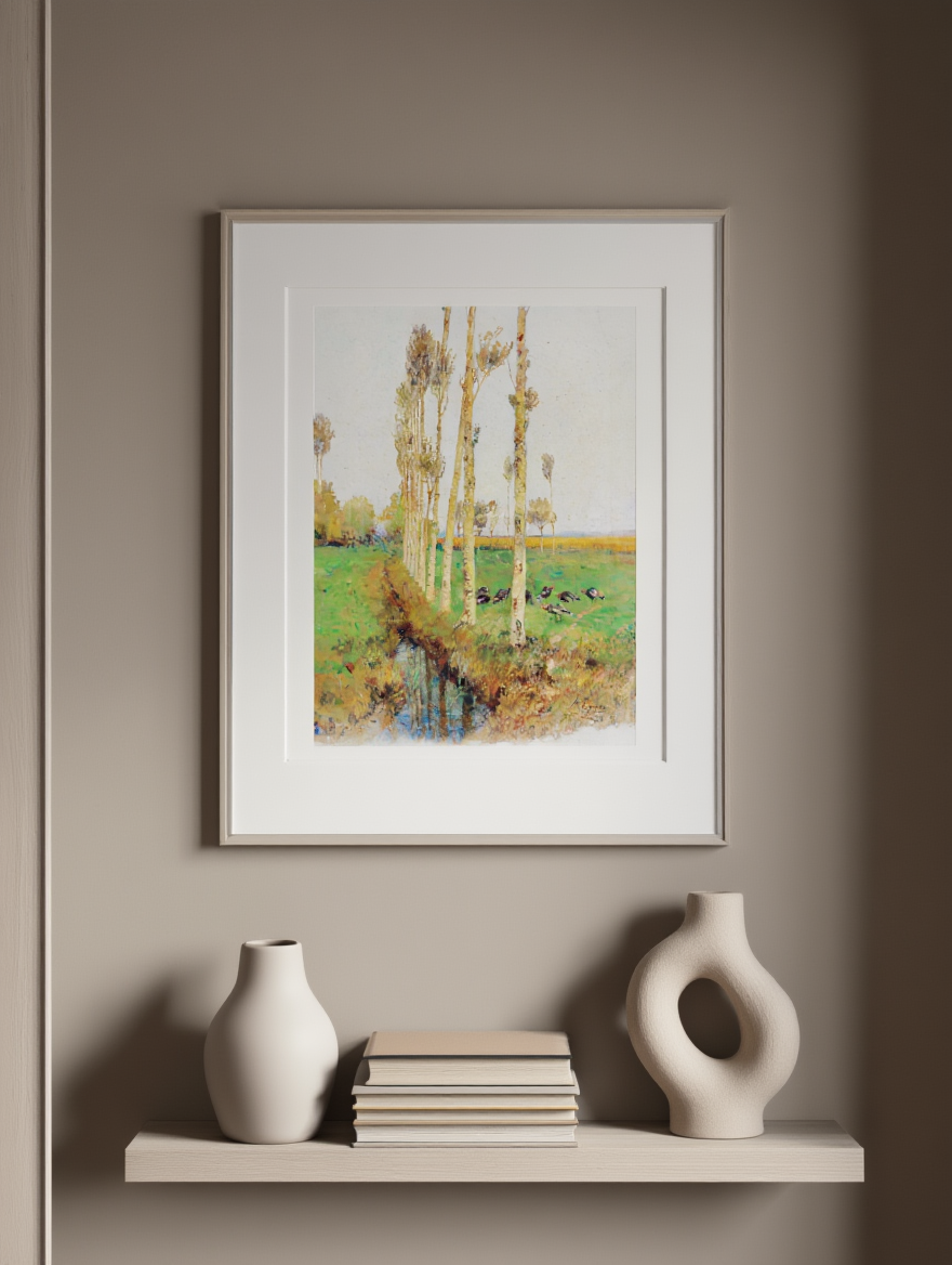 A Poplar-Lined Avenue with Turkeys – Marie Egner | Classic Landscape Art Print
