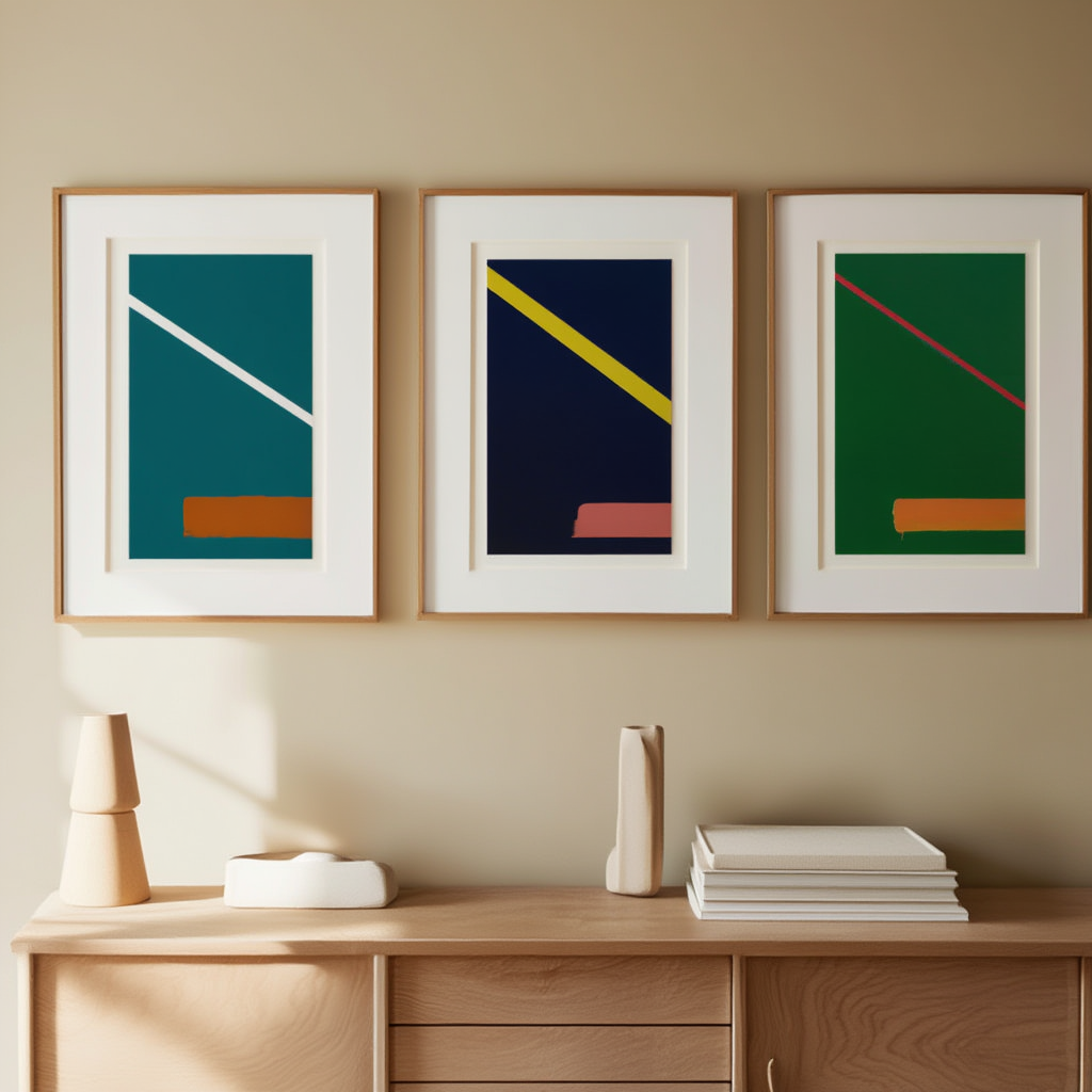 Set of 3 “Silent Symmetry” Prints – Minimalist Geometric Wall Art - Hakyarts