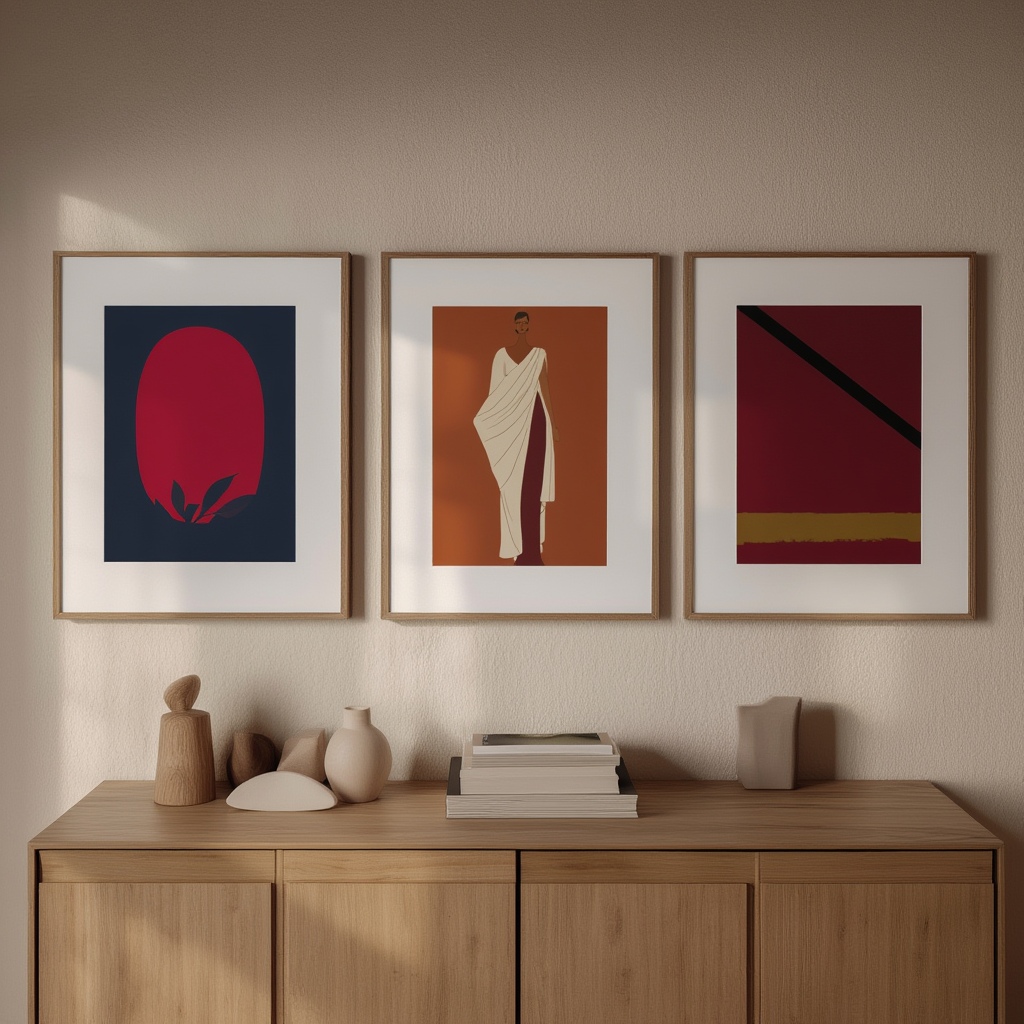 Set of 3 Linear Abstract Shapes Prints – Minimalist Modern Wall Art - Hakyarts