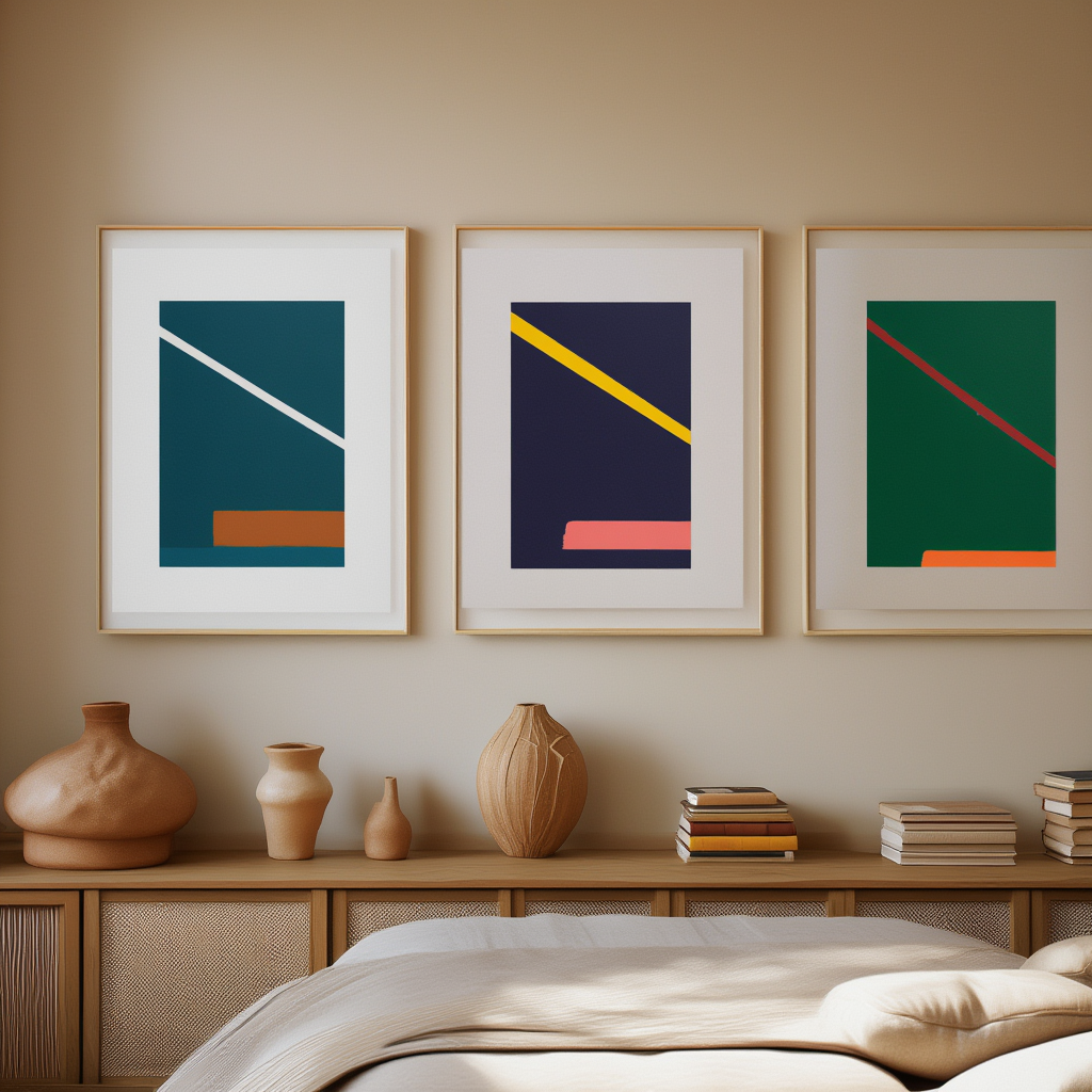 Set of 3 “Silent Symmetry” Prints – Minimalist Geometric Wall Art - Hakyarts