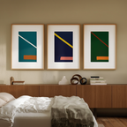 Set of 3 “Silent Symmetry” Prints – Minimalist Geometric Wall Art - Hakyarts