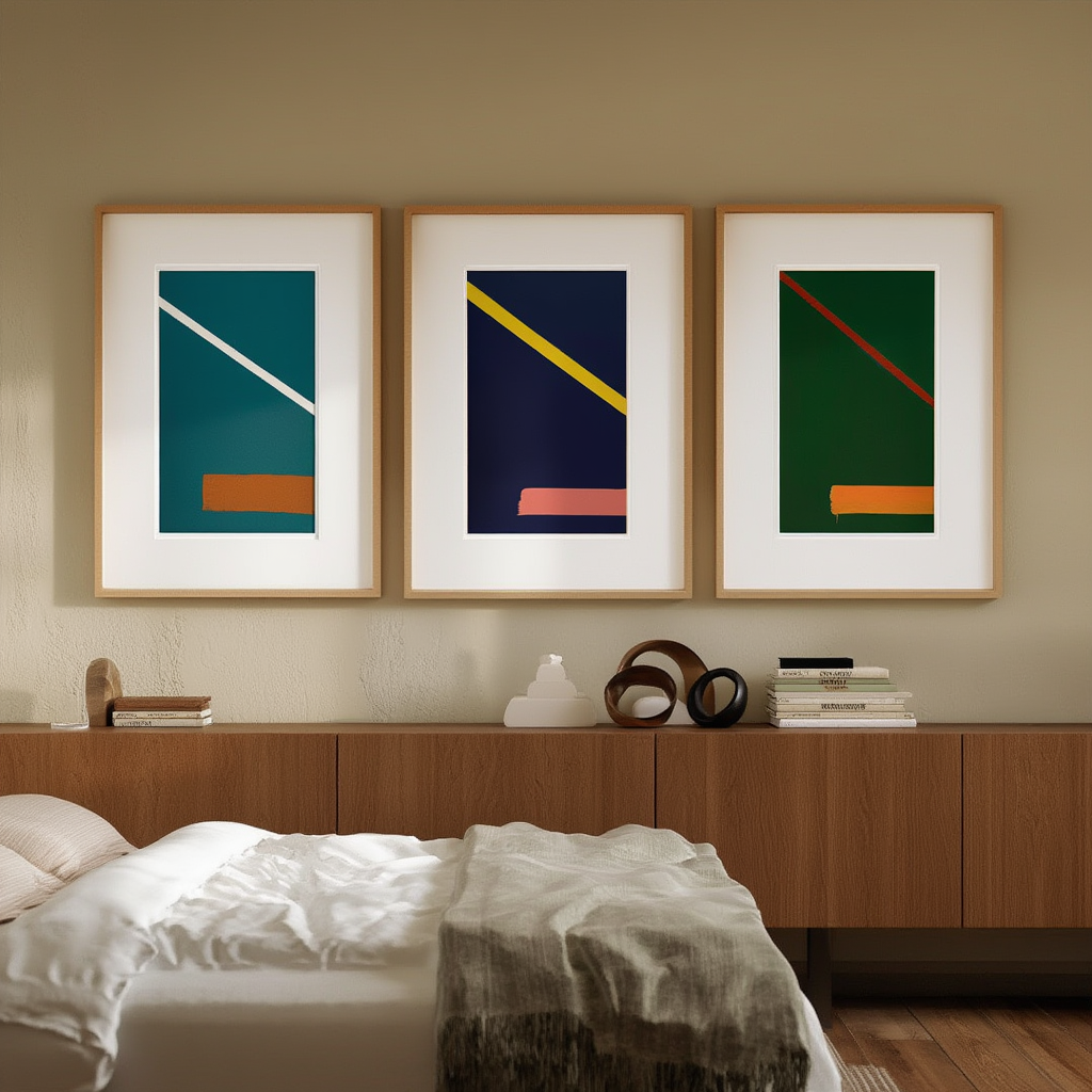 Set of 3 “Silent Symmetry” Prints – Minimalist Geometric Wall Art - Hakyarts