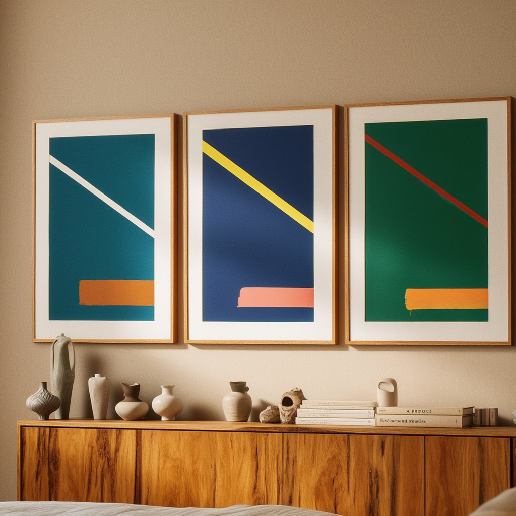 Set of 3 “Silent Symmetry” Prints – Minimalist Geometric Wall Art - Hakyarts