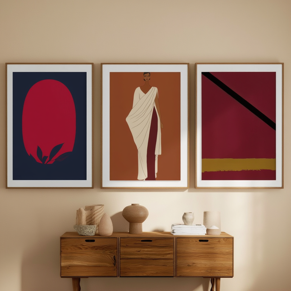 Set of 3 Linear Abstract Shapes Prints – Minimalist Modern Wall Art - Hakyarts
