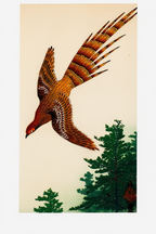 Quail Over the Forest – Ohara Koson Poster | Japanese Nature Art Print - Hakyarts