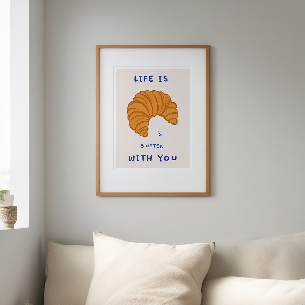 Golden Morning Croissant – Minimalist Breakfast Art Print